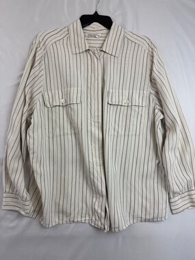 Jones New York Cream Button-Down Shirt with Black Pinstripes